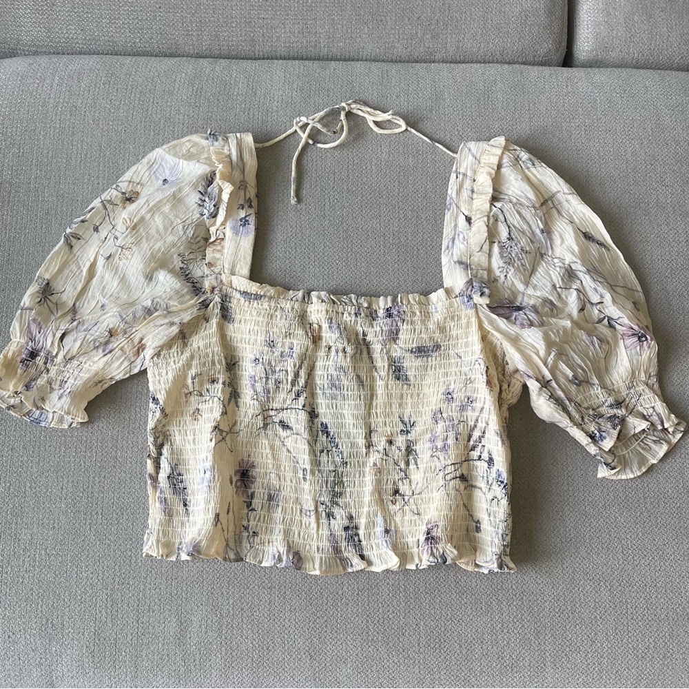 H&M Cream and Purple Floral Blouse